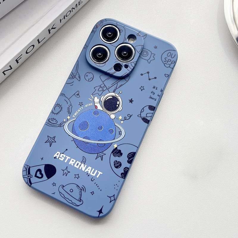 For iPhone XR Liquid Silicone Straight Side Phone Case(Blue Astronaut)