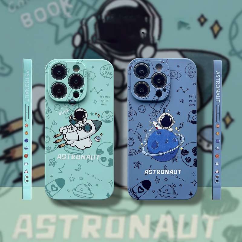 For iPhone XR Liquid Silicone Straight Side Phone Case(Blue Astronaut)