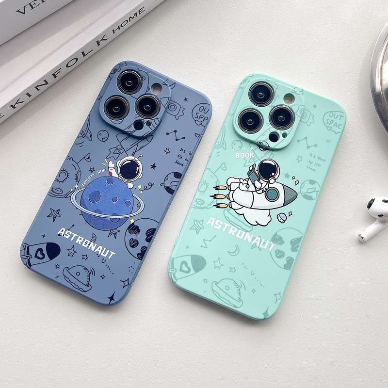 For iPhone XR Liquid Silicone Straight Side Phone Case(Blue Astronaut)