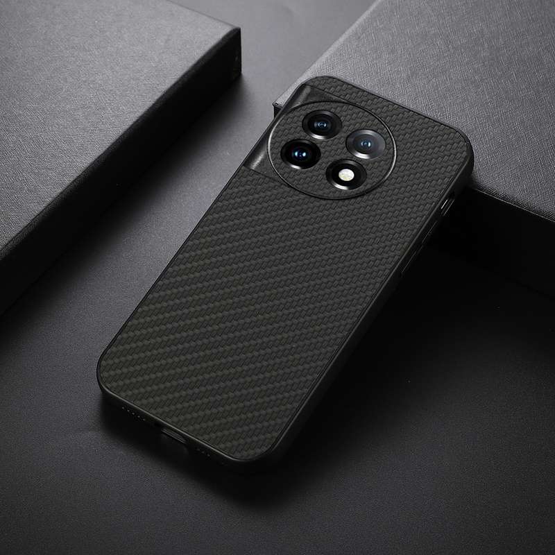 For OnePlus 11 5G Accurate Hole Carbon Fiber Texture PU Phone Case(Black)