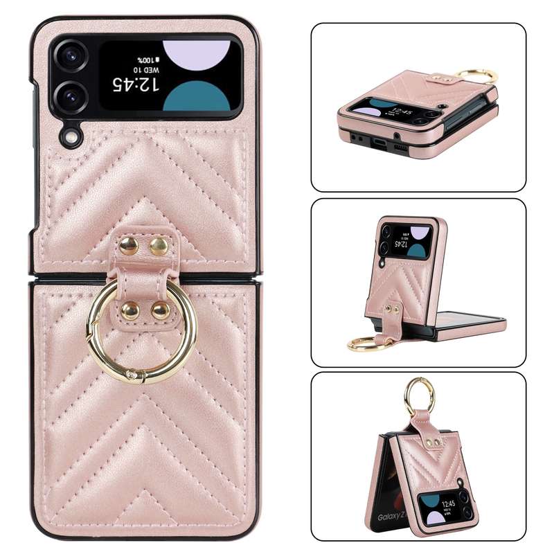For Samsung Galaxy Z Flip4 V-shaped Folding Protective Phone Case with Folding Ring(Brown)