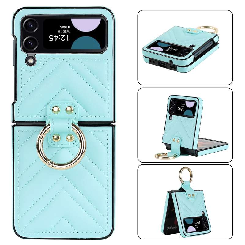 For Samsung Galaxy Z Flip4 V-shaped Folding Protective Phone Case with Folding Ring(Brown)