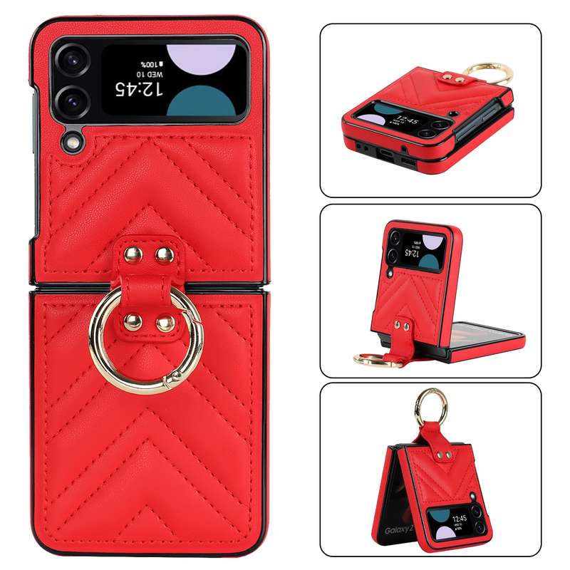 For Samsung Galaxy Z Flip4 V-shaped Folding Protective Phone Case with Folding Ring(Brown)