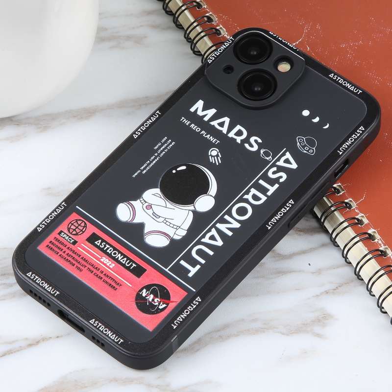 For iPhone 13 Astronaut Pattern Silicone Straight Edge Phone Case(Lovely Astronaut-Black)