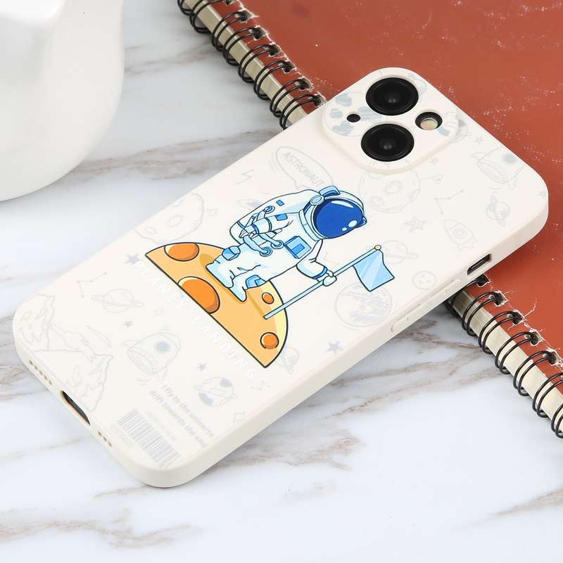 For iPhone 13 Astronaut Pattern Silicone Straight Edge Phone Case(Lovely Astronaut-Black)