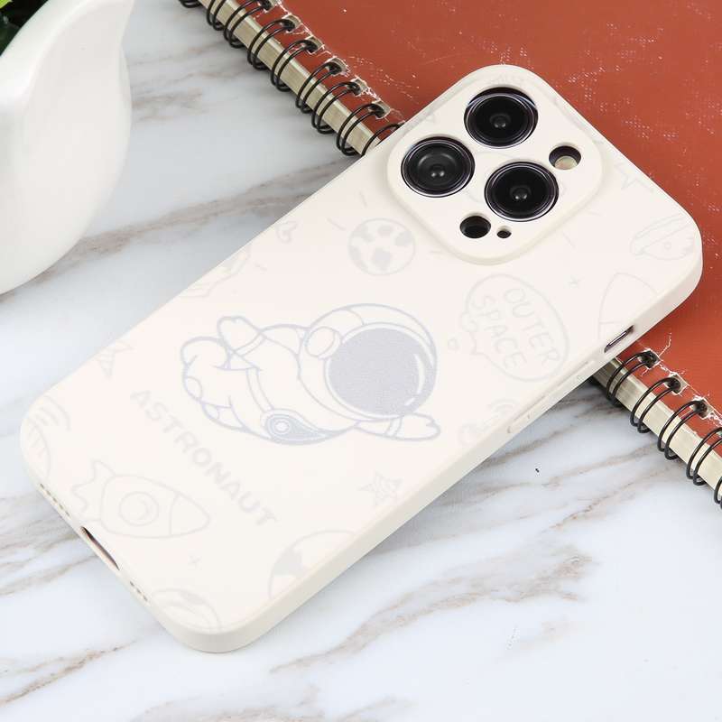 For iPhone 11 Astronaut Pattern Silicone Straight Edge Phone Case(Mars Astronaut-White)