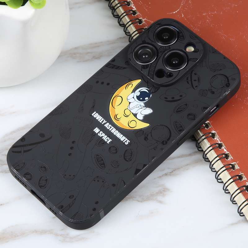 For iPhone 11 Astronaut Pattern Silicone Straight Edge Phone Case(Mars Astronaut-White)