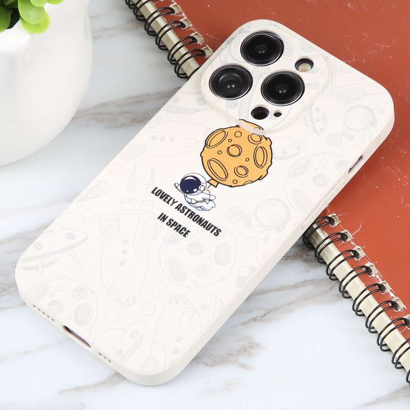 For iPhone 11 Astronaut Pattern Silicone Straight Edge Phone Case(Mars Astronaut-White)