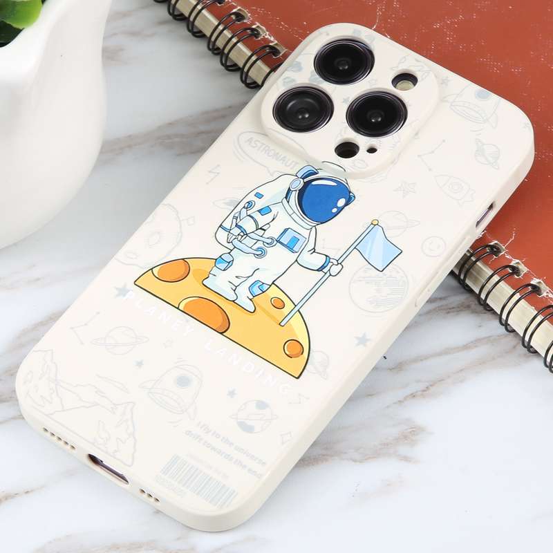 For iPhone 11 Astronaut Pattern Silicone Straight Edge Phone Case(Mars Astronaut-White)