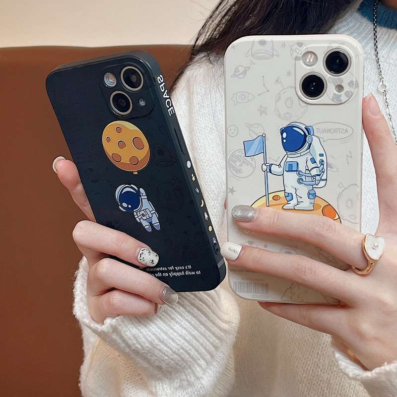 For iPhone 6 Plus / 6s Plus Astronaut Pattern Silicone Straight Edge Phone Case(Lovely Astronaut-Bla