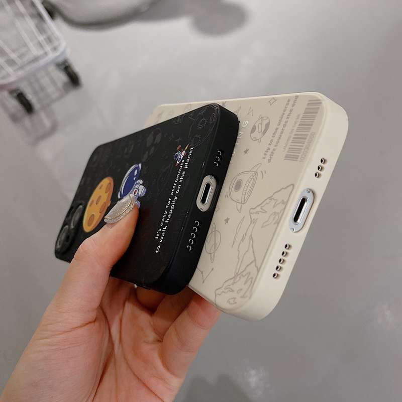For iPhone 6 Plus / 6s Plus Astronaut Pattern Silicone Straight Edge Phone Case(Lovely Astronaut-Bla