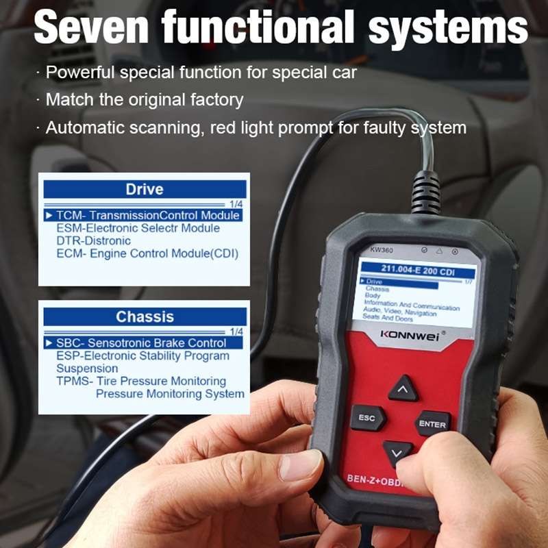 For Mercedes Benz KONNWE KW360 2.4 inch OBD2 Car Fault Detector