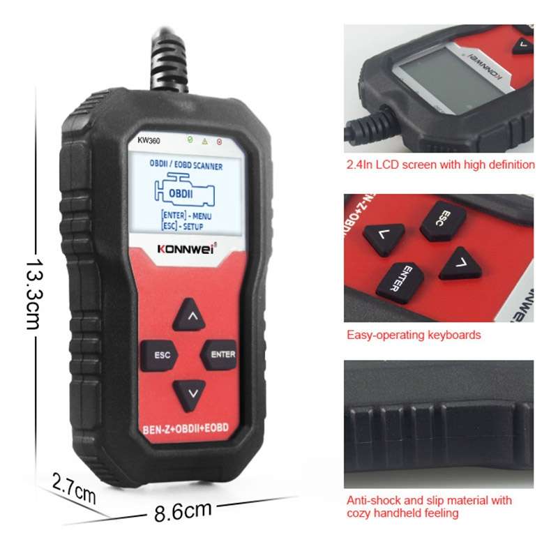 For Mercedes Benz KONNWE KW360 2.4 inch OBD2 Car Fault Detector