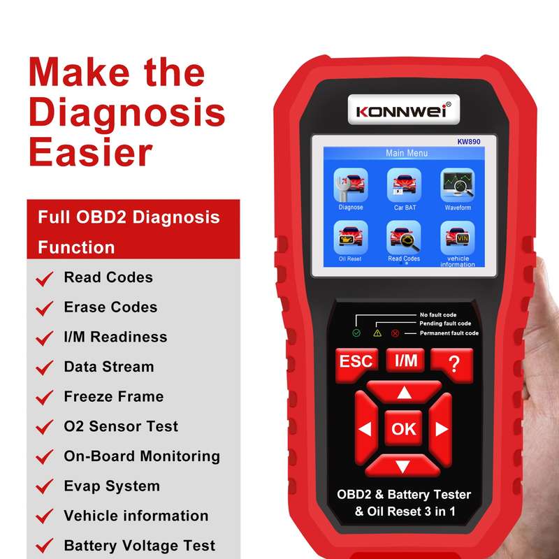KONNWEI KW880 3 in 1 Car OBD2 Fault Diagnosis + Battery Tester + Battery Match Reset