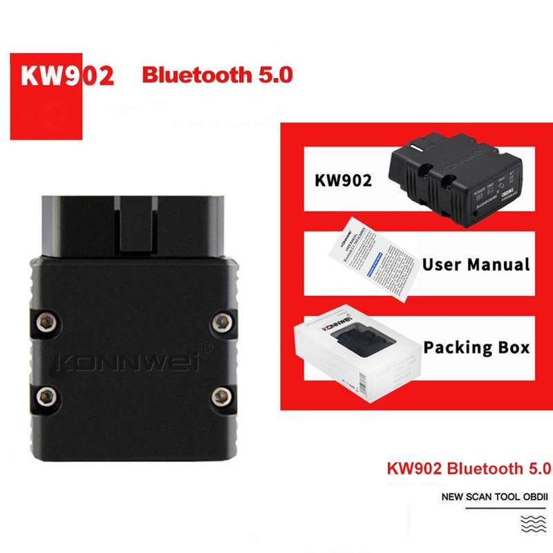 KONNWEI KW902 Bluetooth 5.0 OBD2 Car Fault Diagnostic Scan Tools Support IOS / Android(Red)