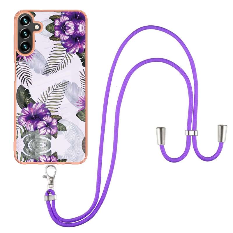 For Samsung Galaxy A34 5G Electroplating IMD TPU Phone Case with Lanyard(Pink Scales)