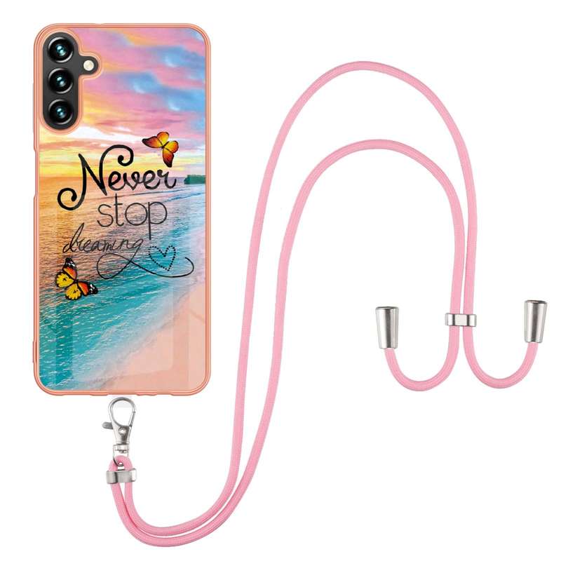 For Samsung Galaxy A34 5G Electroplating IMD TPU Phone Case with Lanyard(Pink Scales)