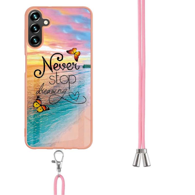 For Samsung Galaxy A34 5G Electroplating IMD TPU Phone Case with Lanyard(Pink Scales)
