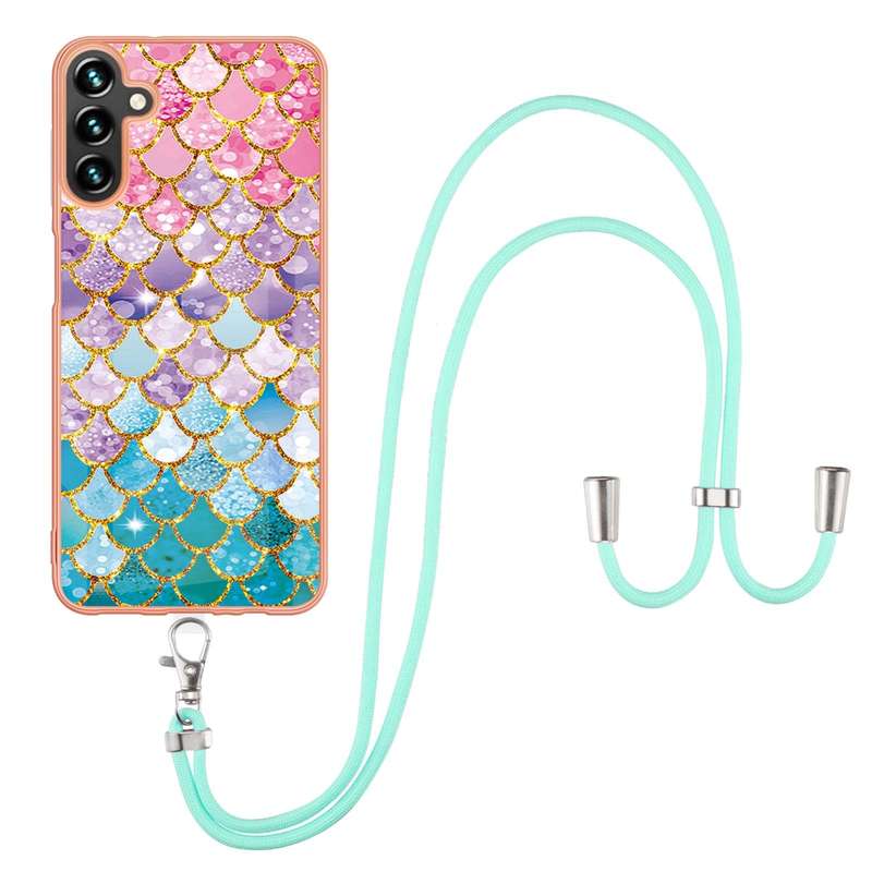 For Samsung Galaxy A34 5G Electroplating IMD TPU Phone Case with Lanyard(Pink Scales)