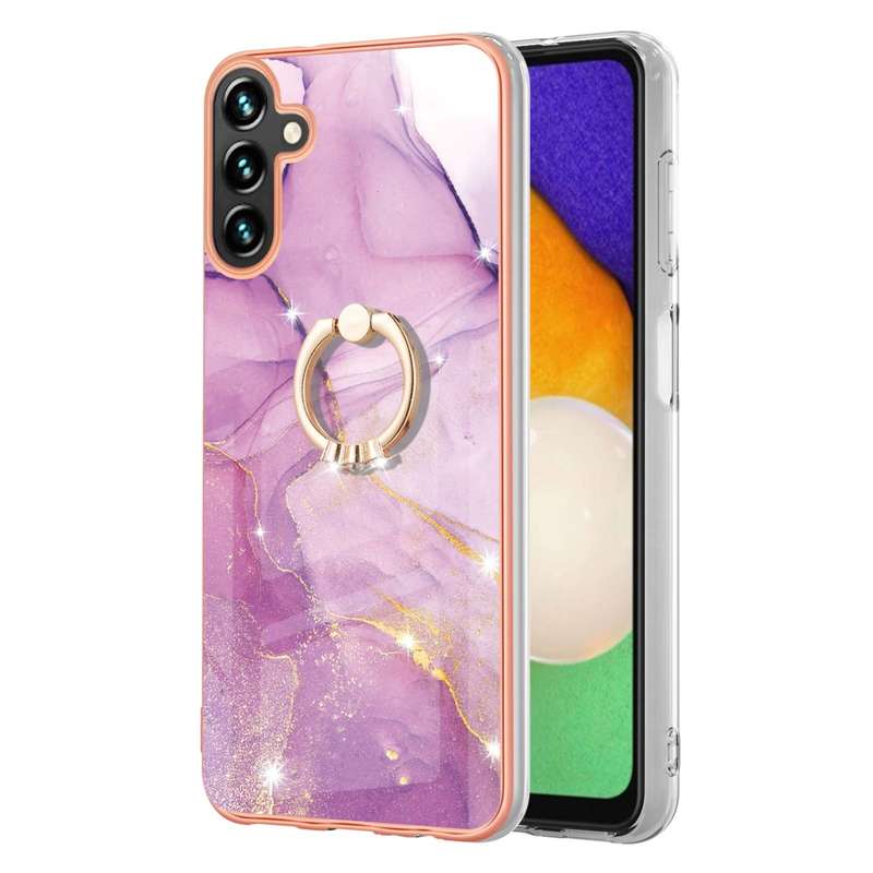 For Samsung Galaxy A54 5G Electroplating Marble IMD TPU Phone Case with Ring Holder(Rose Gold 005)