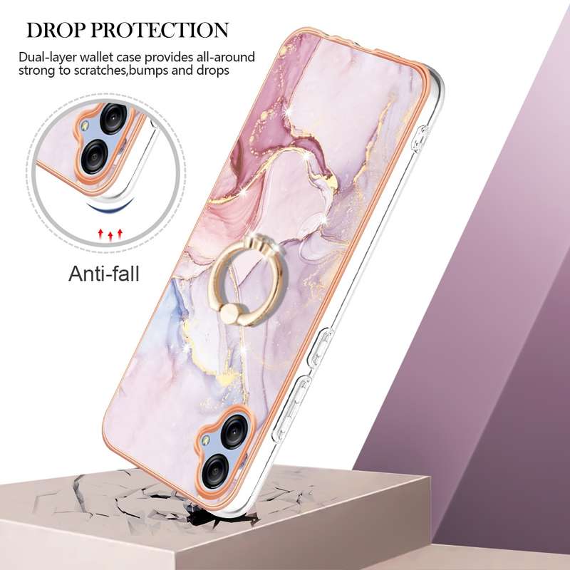 For Samsung Galaxy A04e Electroplating Marble IMD TPU Phone Case with Ring Holder(Purple 001)