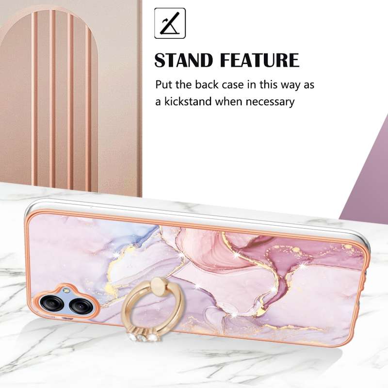 For Samsung Galaxy A04e Electroplating Marble IMD TPU Phone Case with Ring Holder(Purple 001)