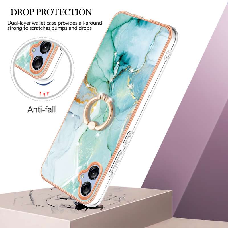 For Samsung Galaxy A04e Electroplating Marble IMD TPU Phone Case with Ring Holder(Purple 001)