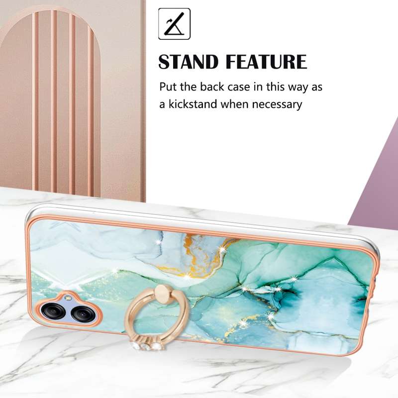For Samsung Galaxy A04e Electroplating Marble IMD TPU Phone Case with Ring Holder(Purple 001)