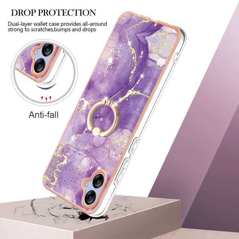 For Samsung Galaxy A04e Electroplating Marble IMD TPU Phone Case with Ring Holder(Purple 001)