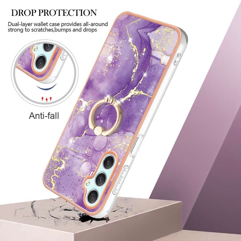 For Samsung Galaxy A24 4G Electroplating Marble IMD TPU Phone Case with Ring Holder(Rose Gold 005)