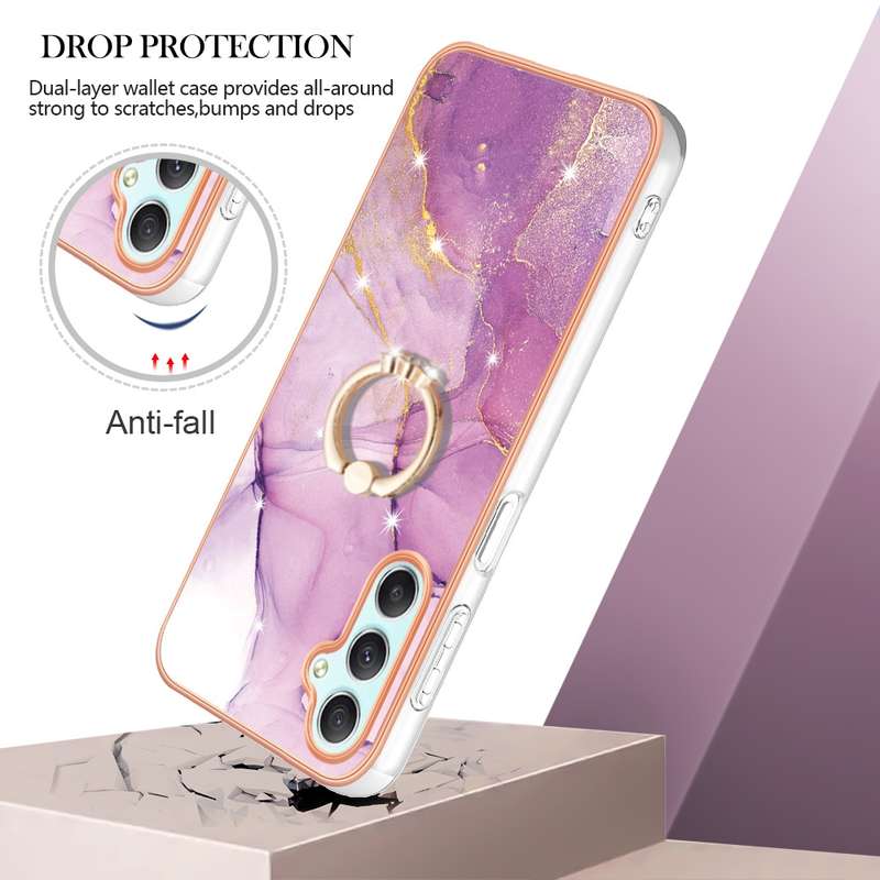 For Samsung Galaxy A24 4G Electroplating Marble IMD TPU Phone Case with Ring Holder(Rose Gold 005)