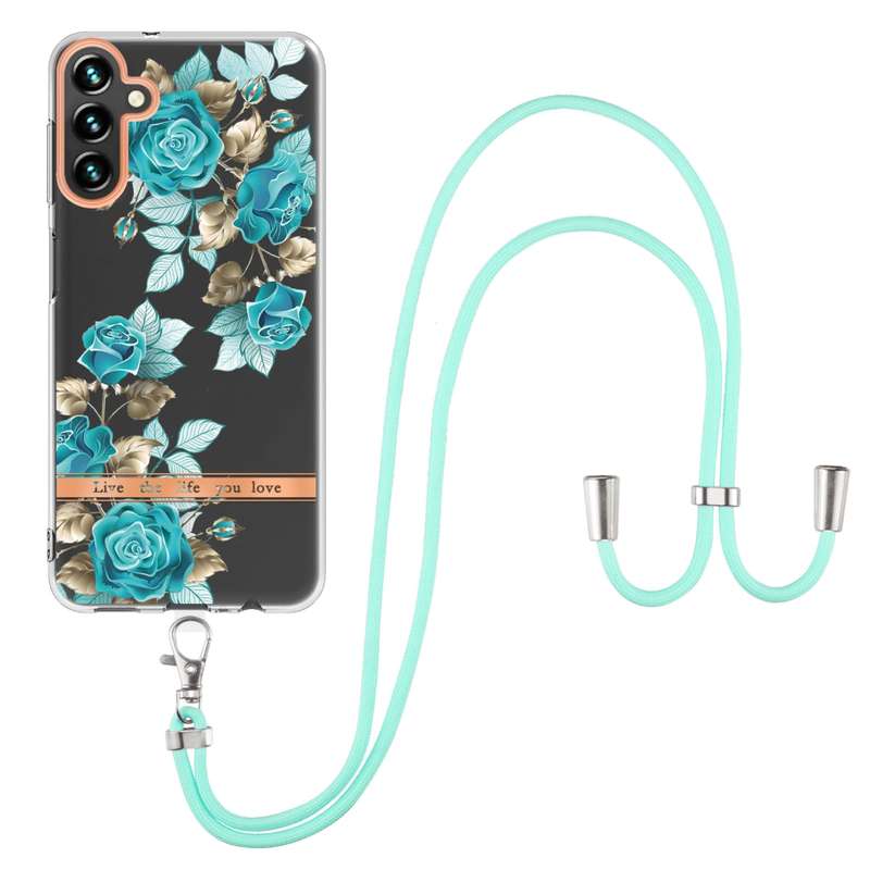 For Samsung Galaxy A54 5G Flowers and Plants Series IMD TPU Phone Case with Lanyard(Green Gardenia)