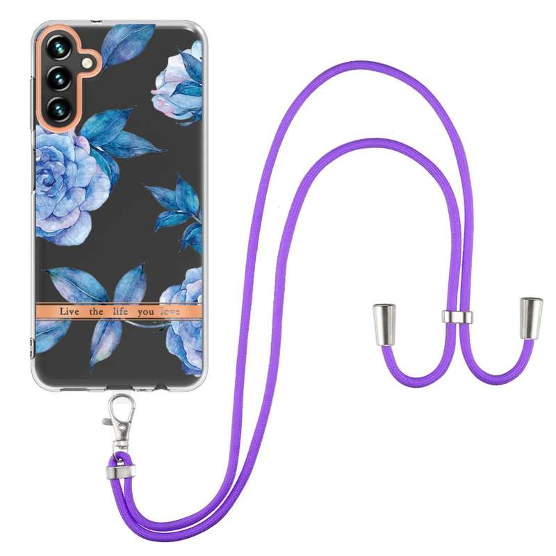 For Samsung Galaxy A54 5G Flowers and Plants Series IMD TPU Phone Case with Lanyard(Green Gardenia)