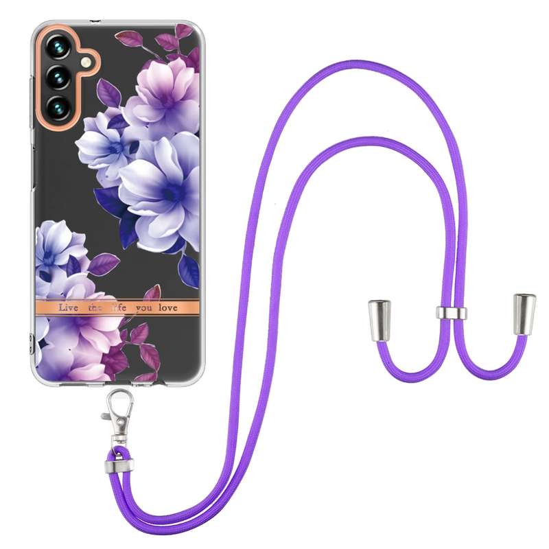 For Samsung Galaxy A54 5G Flowers and Plants Series IMD TPU Phone Case with Lanyard(Green Gardenia)