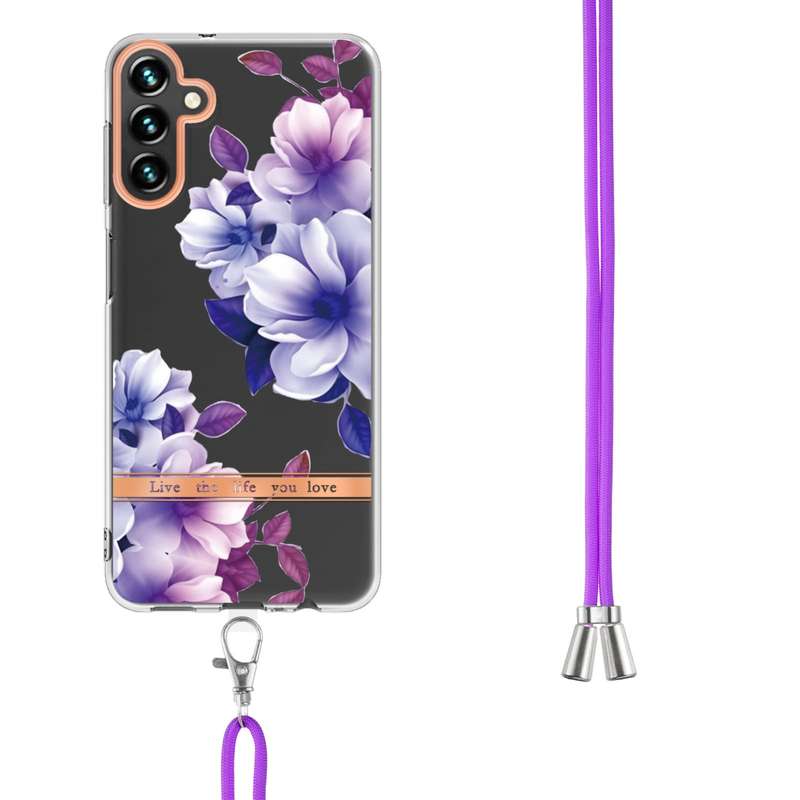 For Samsung Galaxy A54 5G Flowers and Plants Series IMD TPU Phone Case with Lanyard(Green Gardenia)