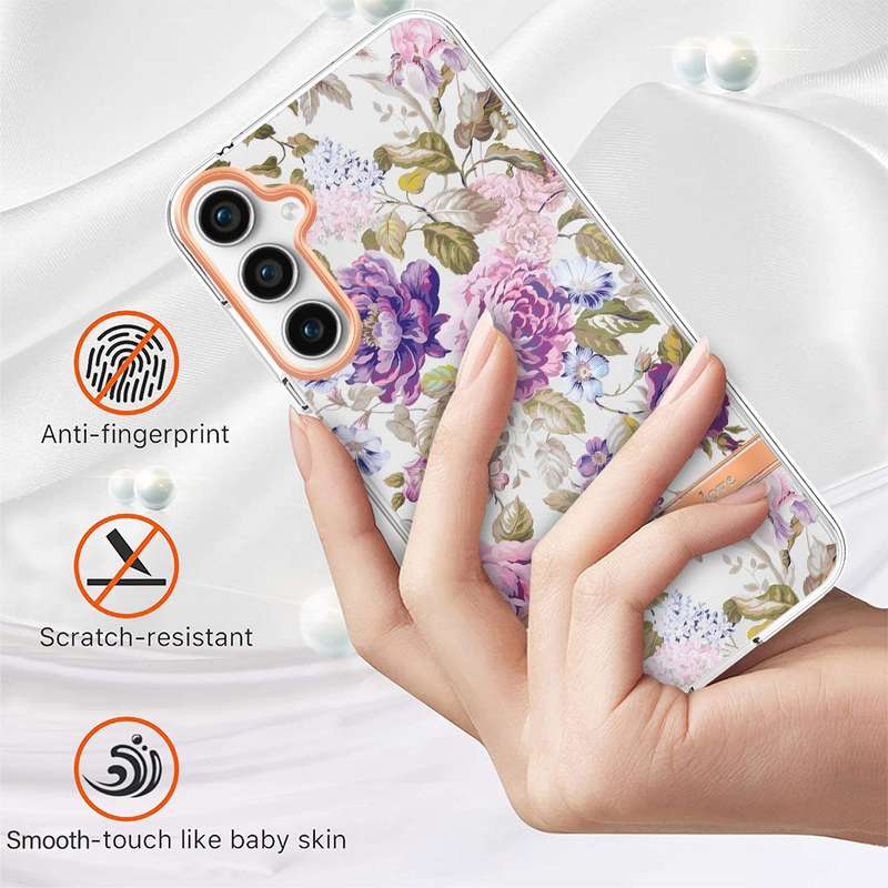 For Samsung Galaxy S23 FE 5G Flowers and Plants Series IMD TPU Phone Case(Pink Gardenia)
