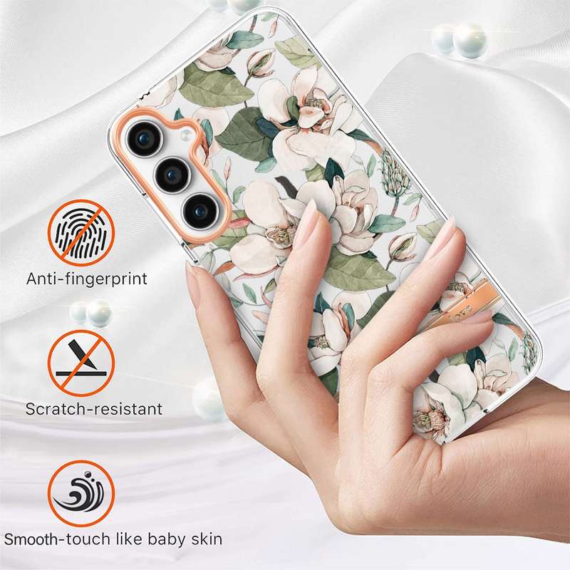 For Samsung Galaxy S23 FE 5G Flowers and Plants Series IMD TPU Phone Case(Pink Gardenia)
