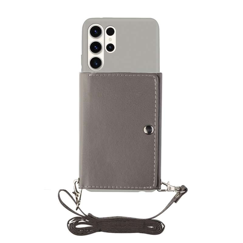 For Samsung Galaxy S23 Ultra 5G Crossbody Lanyard Wallet Card Bag Phone Case(Grey)