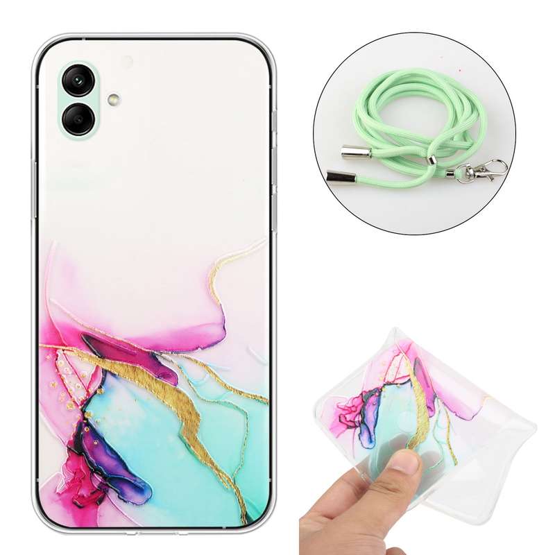 For Samsung Galaxy A04e Hollow Marble Pattern TPU Shockproof Phone Case with Neck Strap Rope(Pink)