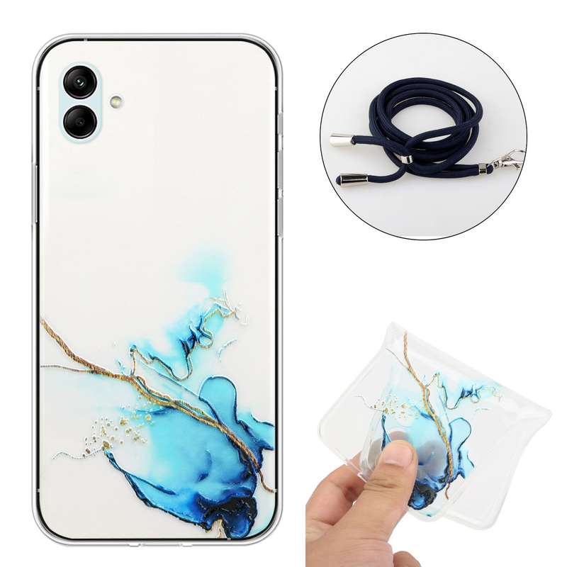 For Samsung Galaxy A04e Hollow Marble Pattern TPU Shockproof Phone Case with Neck Strap Rope(Pink)