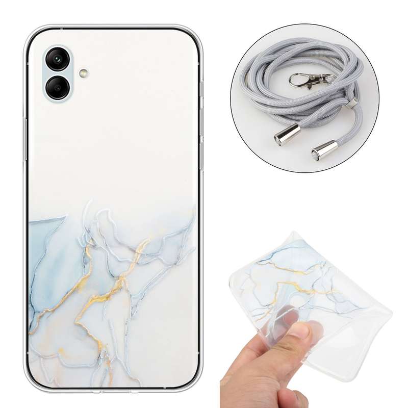 For Samsung Galaxy A04e Hollow Marble Pattern TPU Shockproof Phone Case with Neck Strap Rope(Pink)