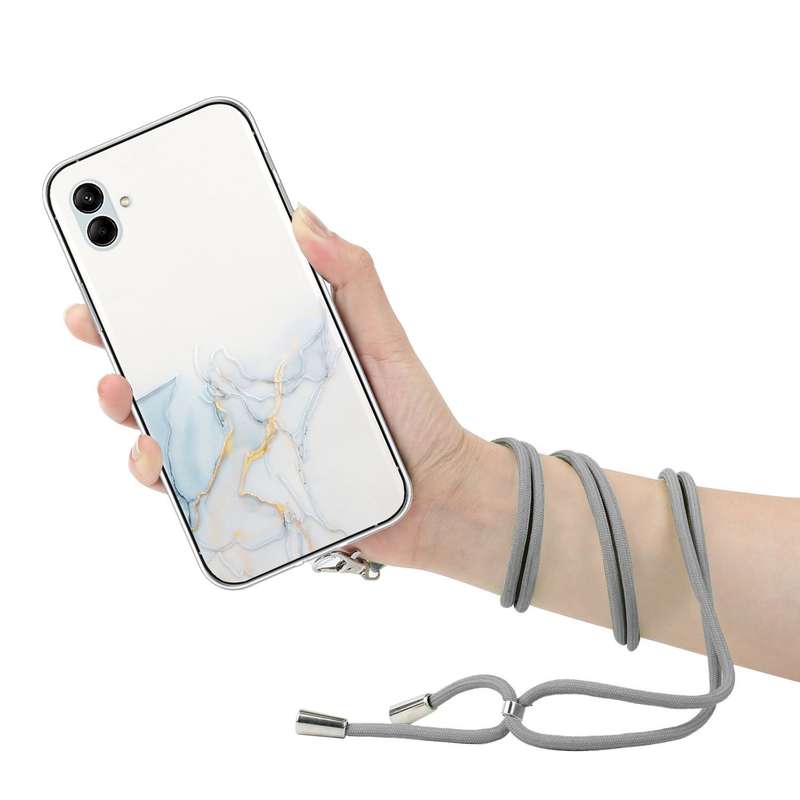 For Samsung Galaxy A04e Hollow Marble Pattern TPU Shockproof Phone Case with Neck Strap Rope(Pink)