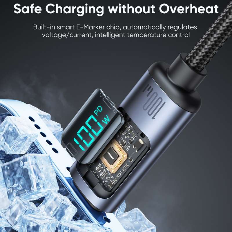 JOYROOM S-CC100A16 100W USB-C / Type-C to USB-C / Type-C Digital Display Fast Charging Data Cable, L