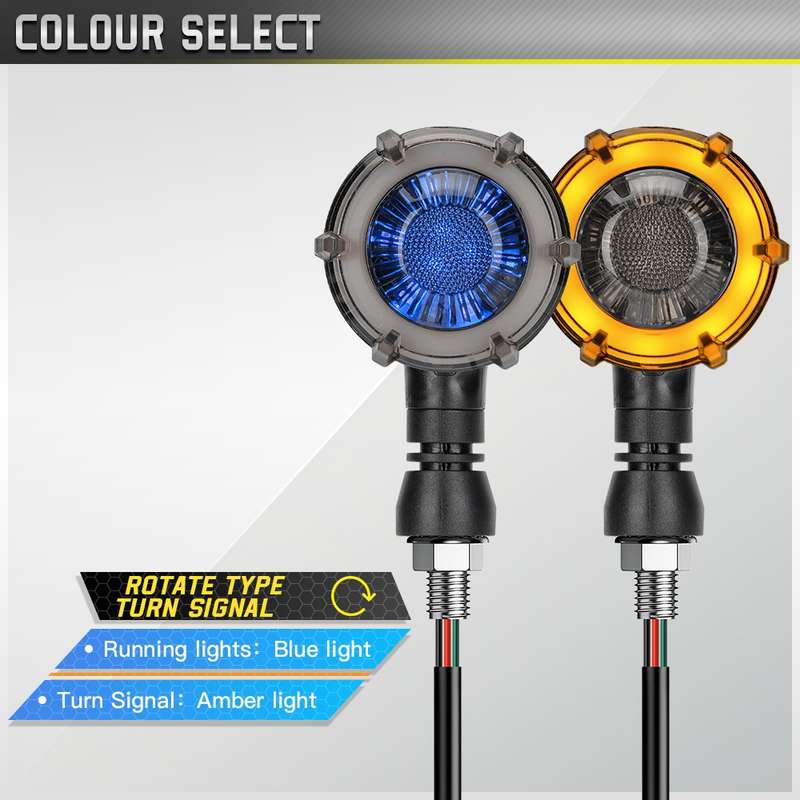 1 Pair Motorcycles Universal Rotating LED Dual-color Flow Turn Signal Light(Amber Yellow Light + Blu