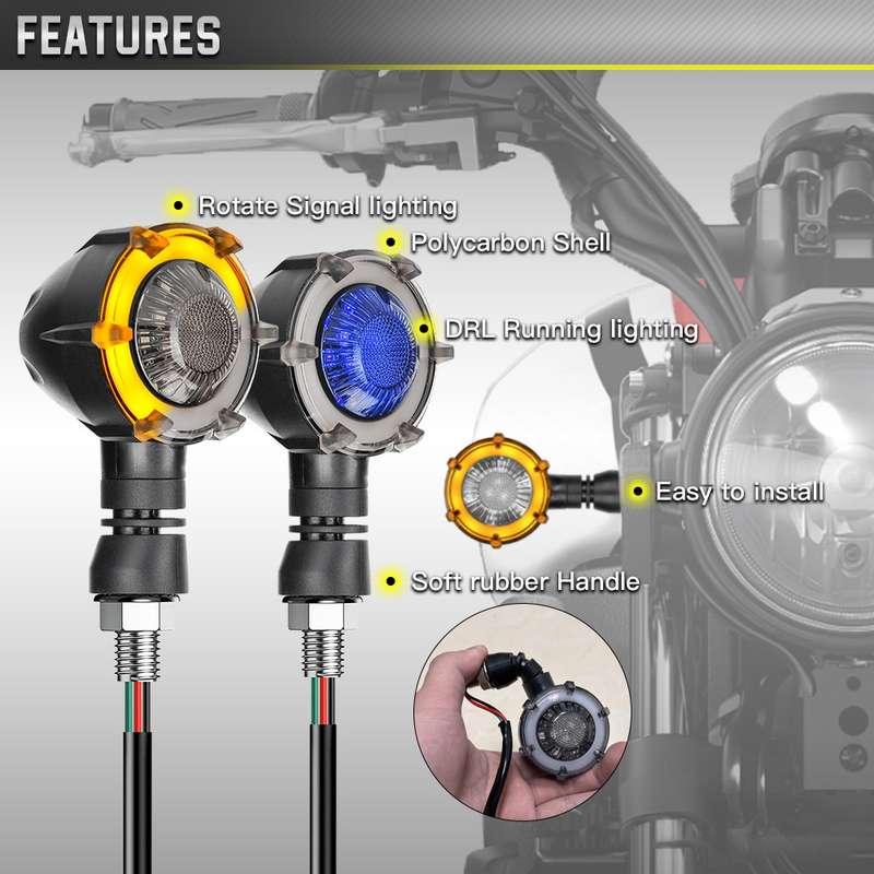 1 Pair Motorcycles Universal Rotating LED Dual-color Flow Turn Signal Light(Amber Yellow Light + Blu