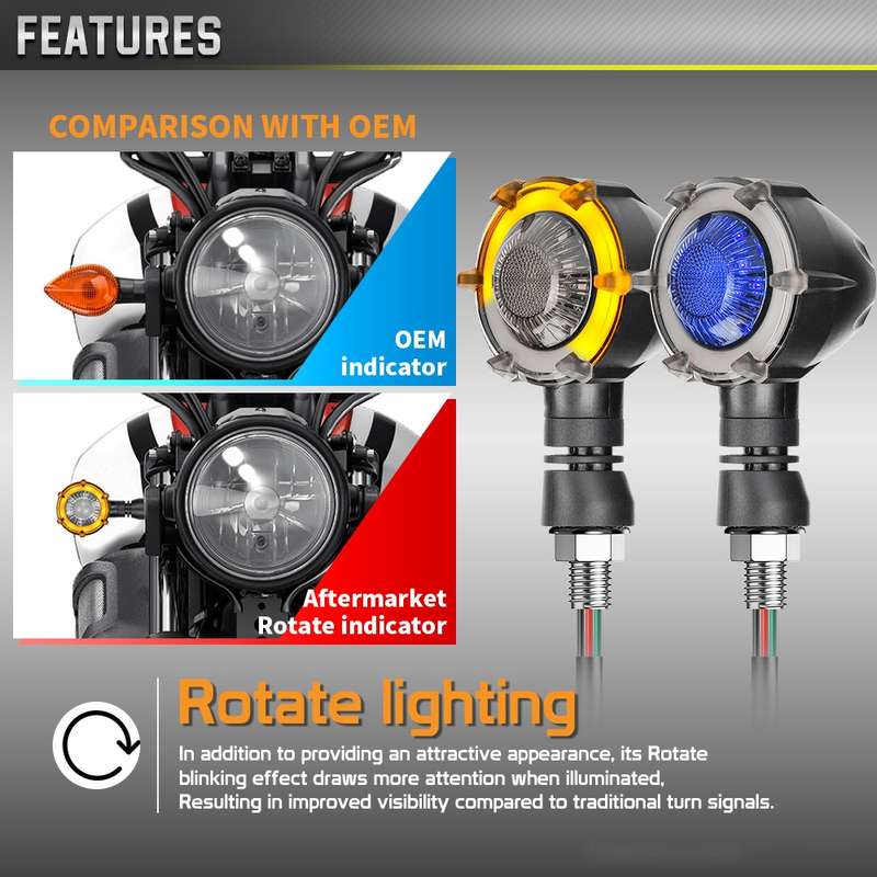 1 Pair Motorcycles Universal Rotating LED Dual-color Flow Turn Signal Light(Amber Yellow Light + Blu
