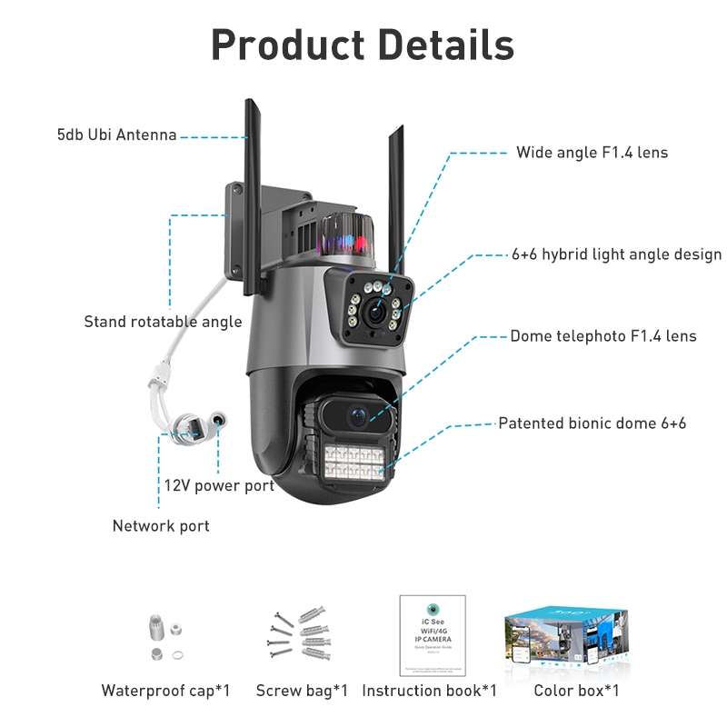 QX81 Humanoid Recognition AI Alarm WIFI Spherical Dual 2MP IP Camera, Plug:UK Plug