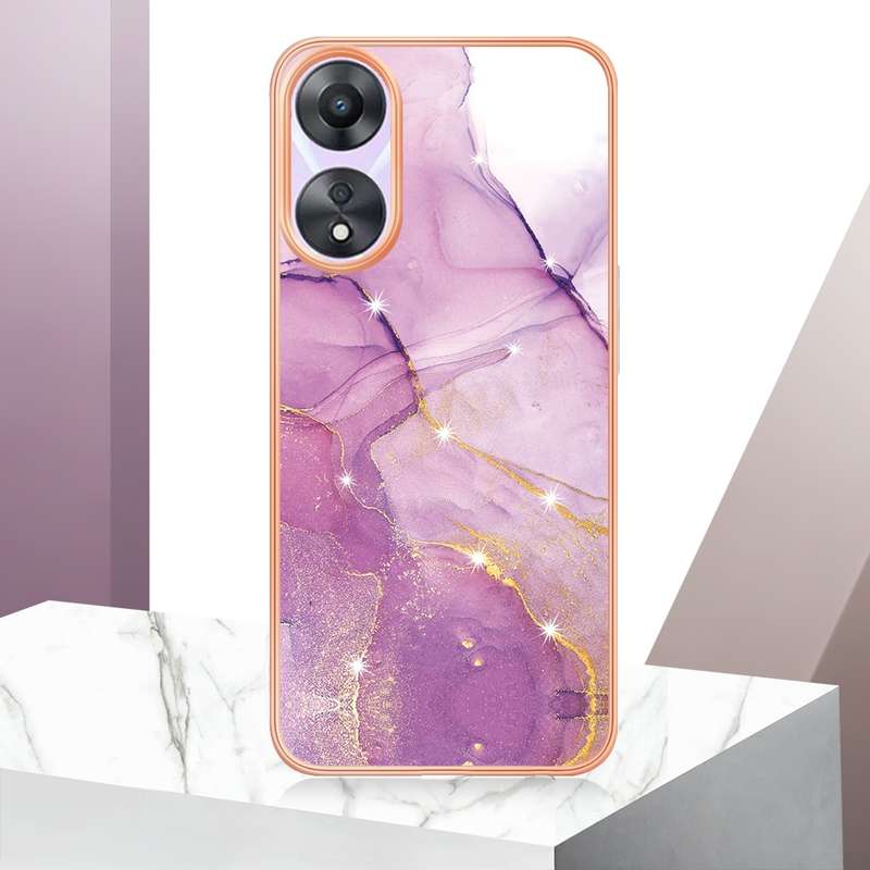 For OPPO A78/A58 Electroplating Marble Dual-side IMD Phone Case(Rose Gold 005)