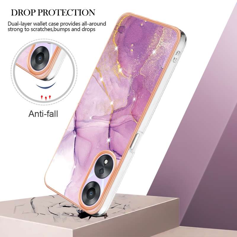 For OPPO A78/A58 Electroplating Marble Dual-side IMD Phone Case(Rose Gold 005)