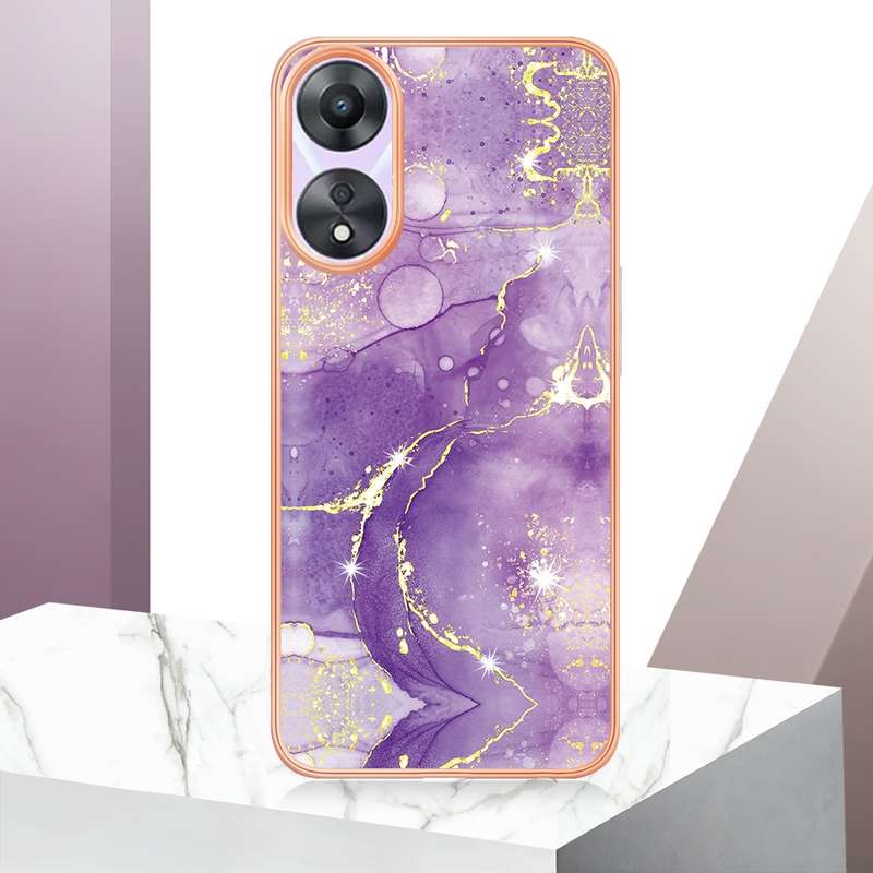 For OPPO A78/A58 Electroplating Marble Dual-side IMD Phone Case(Rose Gold 005)